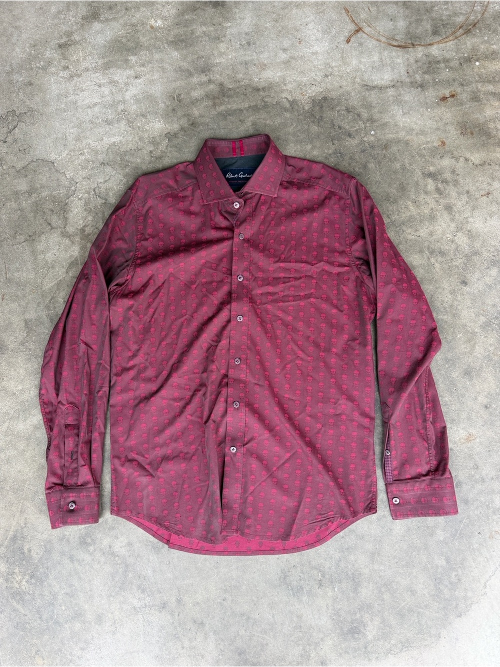 Robert Graham Burgundy Long Sleeve Button Front Shirt Skull Pattern Men’s M